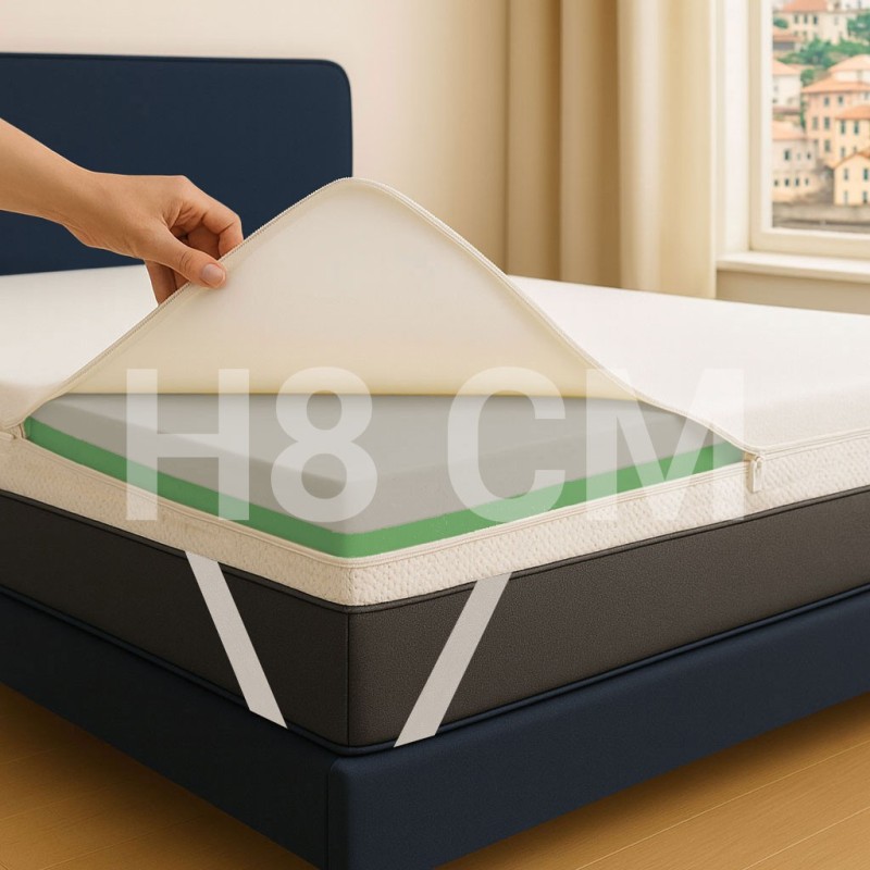 Nuovo toppercon lato  Semi rigido e lato morbido inmemory alto 8 cm con tessuto sfoderabile antimicrobico